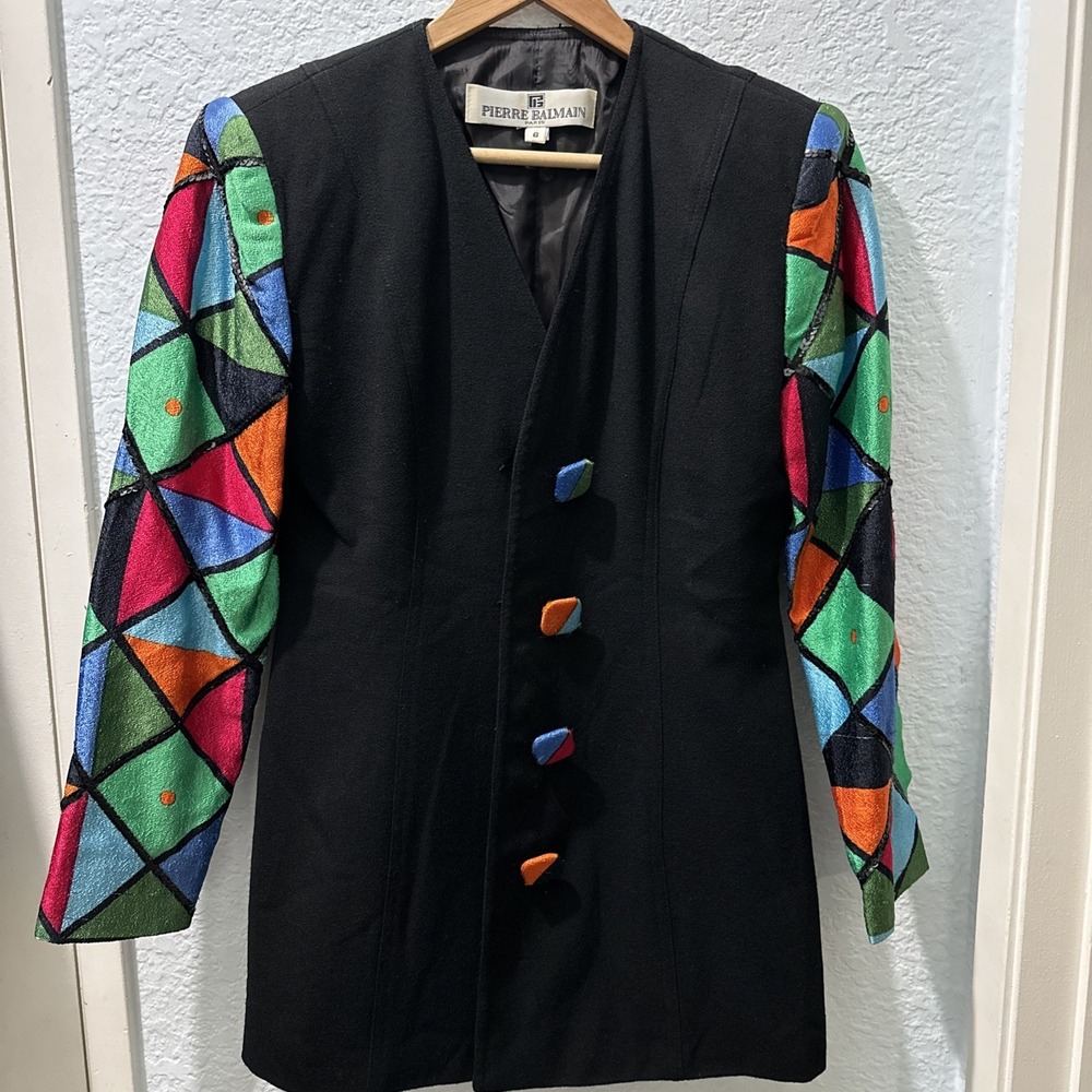 Pierre Balmain Paris Vintage Black Multicolor Jacket Lightweight S6‎ Made in USA